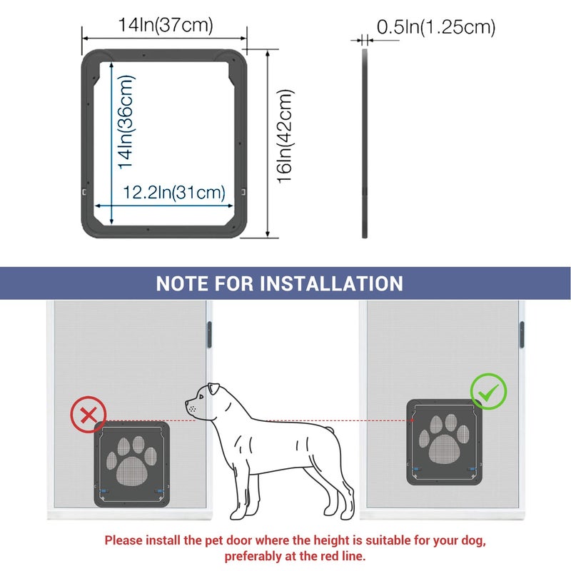 PETLESO Dog Door for Screen Door, Pet Door for Screen Lockable Pet Sliding Door for Small to Large Dogs, Inner Size 12"Ã—14" - Image 3